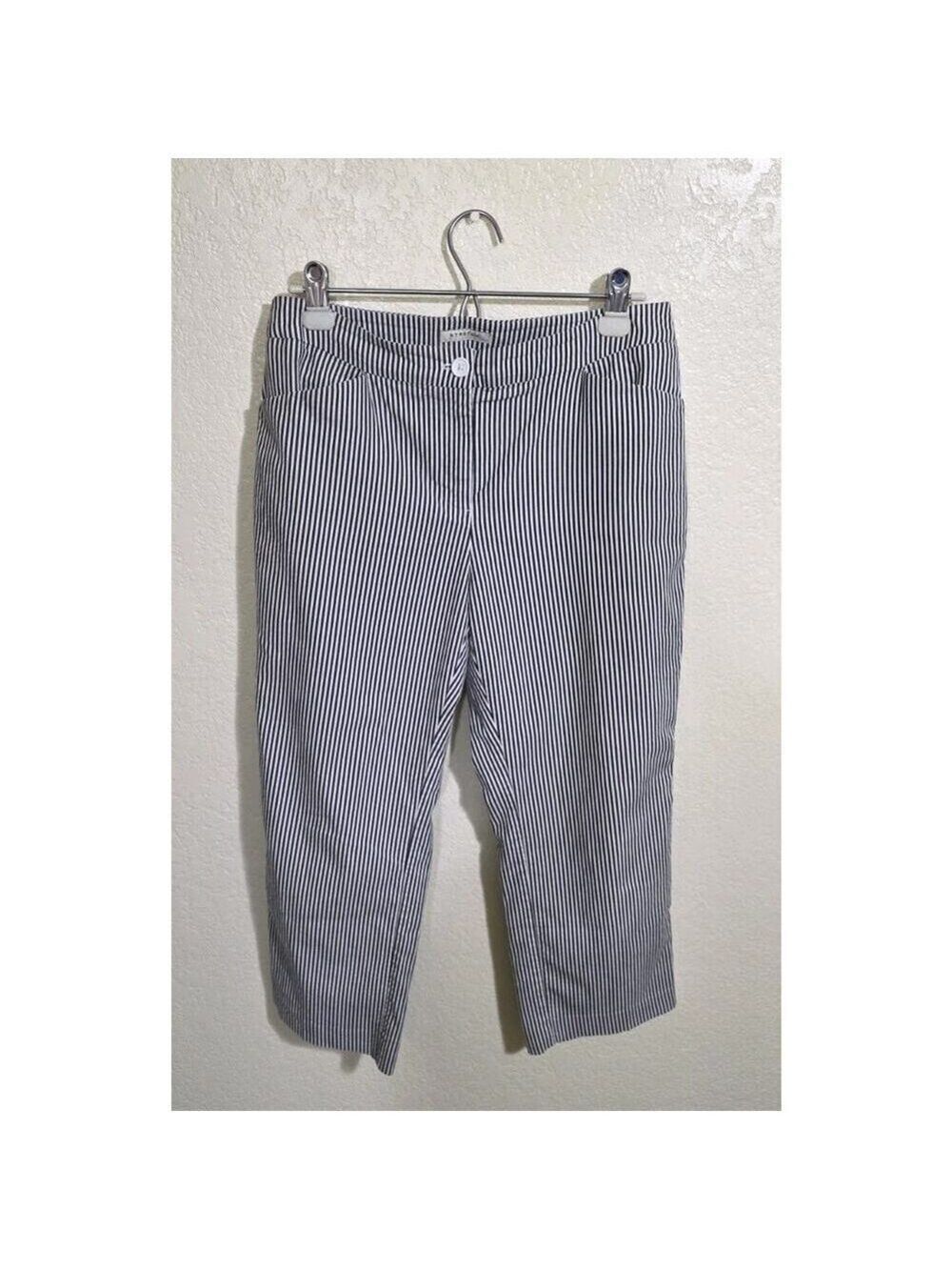 Jones New York Sport Women's White/Blue Striped Crop Woven Pants Size 8